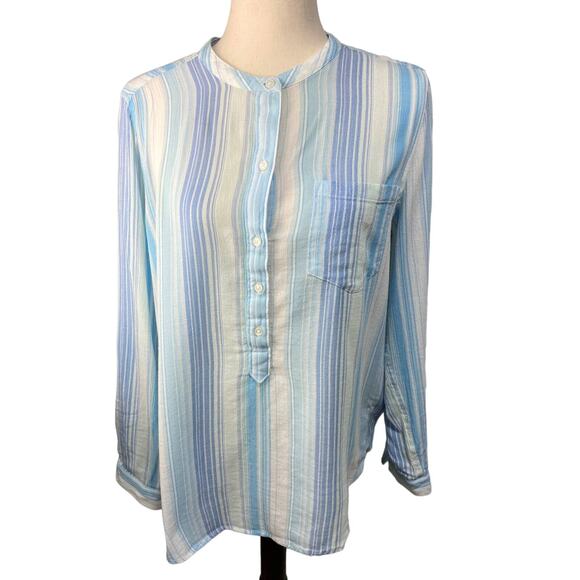 Lucky Brand Tops - Lucky Brand Blue Striped Henley 1/2 Button Shirt Size M EUC